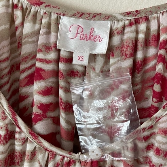 Parker Pink Silk Animal Printed Cold Shoulder Dress - Picture 3 of 4